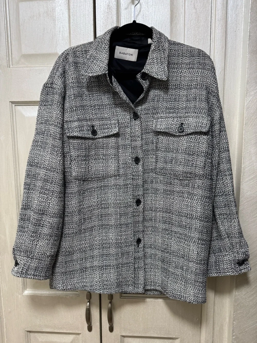 Aritzia Babaton Joan Shirt Women Sz 2 Tweed Jacket Shacket Linen Blend Textured